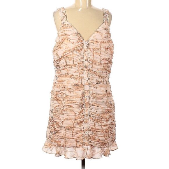 NWT Ted Baker Palm Tree Print Ruched Mini Dress pink/beige size 16 - Picture 2 of 15